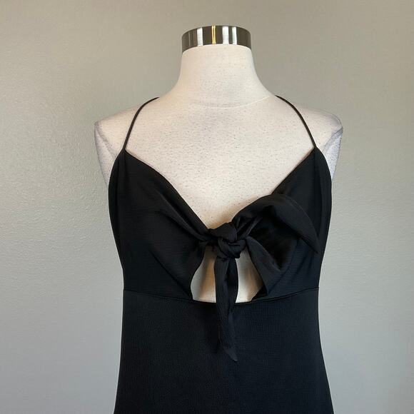 Aidan Mattox Satin Cut Out High Low Cocktail Dress Black Size 16 Sleeveless Midi - Picture 5 of 12